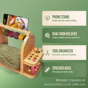 Support de rangement en bois pour fils avec support de téléphone, organisateur multifonctionnel pour le tricot, support de fournitures artisanales de bureau - Product Image 4