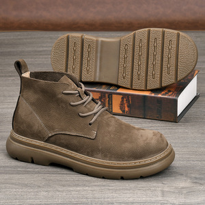 Martin Boot Men Ankle Height <b>Round</b> <b>Toe</b> Flat <b>Heel</b> Waterproof Rubber Outsole Solid Color Lace Up Style - Product Image 2