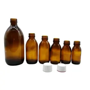 OEM 100ml Syrup Glass Bottle with 28mm Neck and White Plastic Cap