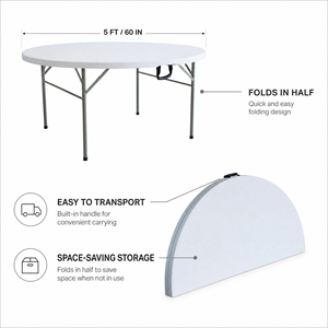 Heavy‑Duty Portable Customizable Plastic Dining <b>Table</b> for Banquet Wedding Outdoor Events <b>Folding</b> <b>Round</b> <b>table</b> - Product Image 2