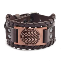 Gelang Kulit Punk Simbol Celtic Mata Serigala Vintage untuk Pria, Gelang Totem Viking Odin dengan Logo Kustom, Hadiah untuk Ayah