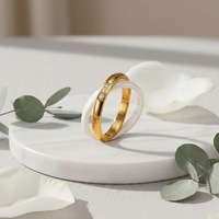 RINNTIN STTR01 Vintage Edelstahl Keramik 18K Vergoldeter Ring Unisex Zweiring Lasergravierbar