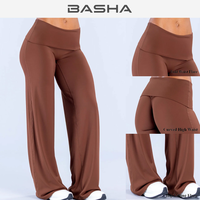 Pantalon de yoga évasé taille haute cousu pour femme BASHAsports, coupe large unie pour la danse, la gym et le quotidien