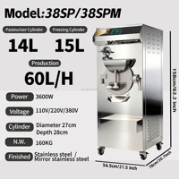 Commerciële ijsmachine, CE-gecertificeerd, en combinatie ijs- en gelatomachine met pasteurisatie en batchvriezer.