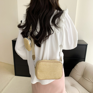 Large sangle femmes à la mode été tissé sacs à <span class=keywords><strong>main</strong></span> femme petits sacs à bandoulière ensembles avec portefeuille Mini <span class=keywords><strong>sac</strong></span> à bandoulière décontracté - Product Image 3
