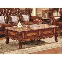 Table basse en bois au style européen et américain, meuble européen classique, table centrale de salon, avec dessus en marbre, table basse en bois