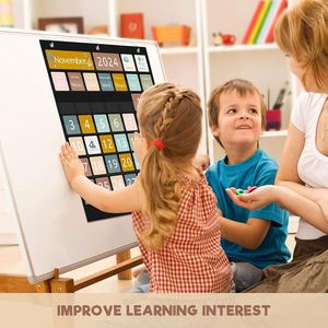 Boho Large Monthly <b>Calendar</b> Pocket Chart for Classroom 92-Card Homeschool Organizer Accessory - Product Image 6