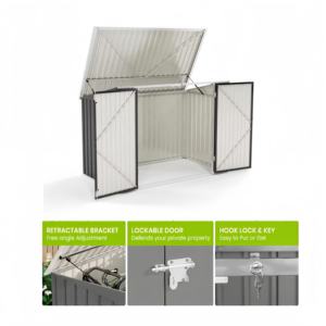 Gemakkelijk te monteren, waterdichte, robuuste, hellende dak, gegalvaniseerd stalen metalen buitenberging voor fietsen met deur, afsluitbaar. - Product Image 5