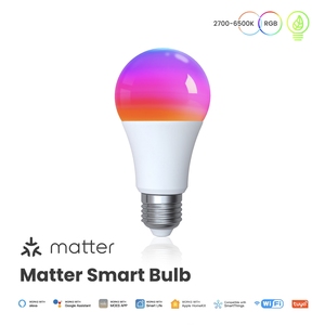 Ampoule intelligente E27 RGB Matter Wifi Tuya <span class=keywords><strong>Alexa</strong></span> Google Home, commande vocale, gradation, changement de couleur pour la maison, la fête, la chambre à coucher, interrupteur - Product Image 1