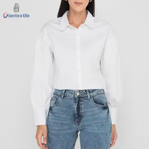 Giantextile Classical Office Women's Wear White Solid 100% Cotton Best Quality Women's Top