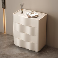 Commode minimaliste à panneaux ondulés en bois blanc crème pour salon et couloir