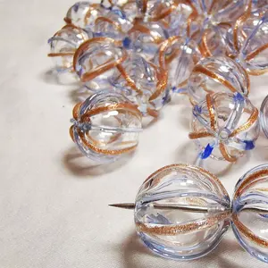 Cuentas huecas de vidrio soplado para pulsera, abalorios redondos de Aventurina azul de 20mm, accesorios y componentes de joyería para collar