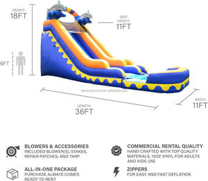 Grand toboggan aquatique gonflable sur le thème des dauphins avec <span class=keywords><strong>piscine</strong></span> à jets d'eau pour enfants et adultes, idéal pour les fêtes d'été en extérieur et la <span class=keywords><strong>location</strong></span>. - Product Image 4