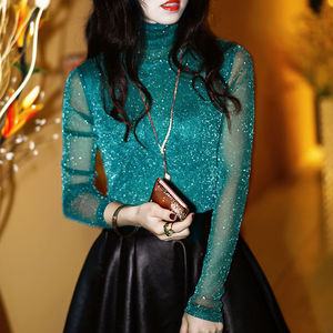 Áo Kiểu Cổ Tròn Cho Nữ Áo Kiểu Lưới Xuyên Thấu Gợi Cảm Áo Thanh Lịch Xuyên Thấu Dài Tay Áo Nữ Thời Trang - Product Image 4