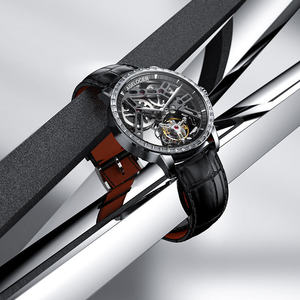 Reloj Tourbillon Original AGELOCER con Correa de Acero, Reloj Mecánico Manual de Lujo para Hombre, Diseño de Esqueleto, Bisel con Diamantes - Product Image 3