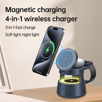 Base de Carga Magnética 4 en 1, Cargador Inalámbrico Ajustable de Carga Rápida de 15W, Altavoz BT, Luz RGB, Adaptador de Corriente QC5.0 para