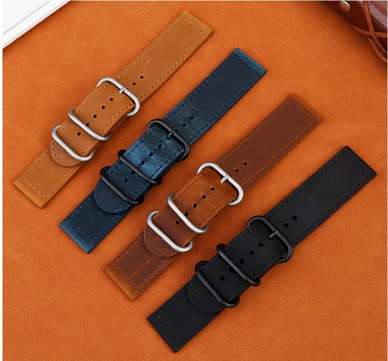 Luxury Crazy Horse Genuine Leather Watch Band 18mm 20mm 22mm Handmade Leather Watch Strap Zulu Style For Smart Watches