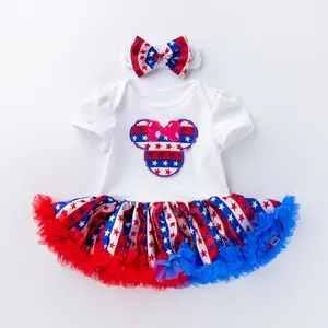תינוקת ילדה יולי 4 תלבושת ילדים בנות בגדי רומפר יום העצמאות סרבל חצאית סט סרט לראש