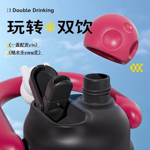 Botella de agua infantil Alxiong de acero inoxidable 316, vaso térmico con asa y pajita para uso escolar - Product Image 4