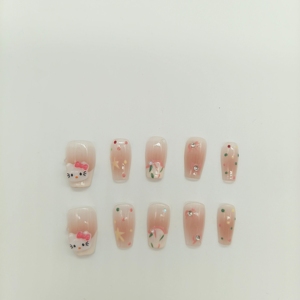 <span class=keywords><strong>Uñas</strong></span> Postizas 3D <span class=keywords><strong>Hello</strong></span> <span class=keywords><strong>Kitty</strong></span> en ABS, Color Rosa Nude, Forma Cuadrada Mediana, Acabado Brillante, para Dedos - Product Image 2