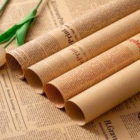 Papier d'emballage kraft brun imprimé journal ancien 50*70cm, feuille d'emballage pour bouquet floral, pour emballage cadeau
