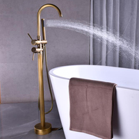 Mitigeur de bain-douche monocommande en laiton doré pour salle de bain, eau froide et chaude, robinet de baignoire autoportant