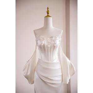 Nouvelles robes de mariée en satin blanc, stock d'usine, design développé en interne, production en <span class=keywords><strong>grande</strong></span> quantité, vente de liquidation, robe de mariée élégante - Product Image 5