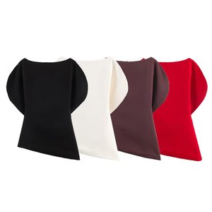 PB&ZA Vente en gros transfrontalière Nouveauté été <span class=keywords><strong>Haut</strong></span> <span class=keywords><strong>asymétrique</strong></span> à col rond et manches courtes bouffantes avec fermeture éclair discrète au dos pour femme 9505198 - Product Image 4