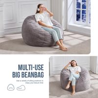 Gris clair Confortable Peluche Xxl Big Bean Bag Chaises Oversize Beanbag Soft Faux Fur Covers Giant Foam Ball Bean Bag Sofa pour Adultes