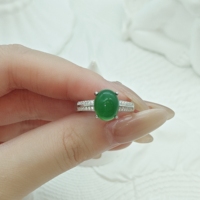 Bague en argent S925 incrustée de zircon et de calcédoine naturelle avec pierre principale ovale cabochon