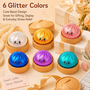 Jouets Squishy Promotionnels en Gros : Adorables Jouets Anti-Stress à Viscosité Lente en Forme de Bao Bun Pailleté avec Visage Souriant et Ensemble de Cuiseur Vapeur - Product Image 5