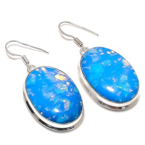 Pendientes de joyería hechos a mano con ópalo azul triple natural y plata, 1.97 pulgadas, joyería para mujer a precio de mayoreo. - Product Image 5