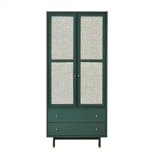 新产品创意绿色衣柜衣柜藤制衣柜，带2个抽屉和2个门