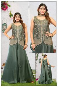 ชุดชาราราปักลายสีเขียวเข้มสำหรับผู้หญิง พร้อมคุर्ติและผ้าคลุมไหล่ดีไซน์เนอร์ สำหรับงานแต่งงานและงานเฉลิมฉลอง - Product Image 2