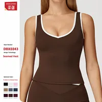 Rompi Olahraga Wanita Bahan Spandex/Nylon Penyerap Keringat, Pakaian Luar Yoga Fitness Tanpa Punggung Wanita