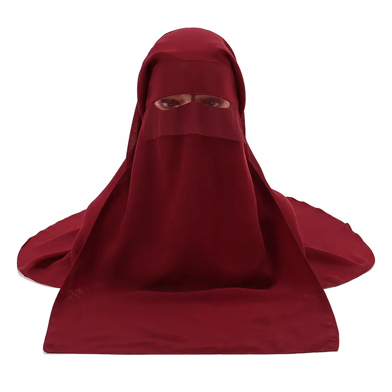Jilbab kustom populer Hijab Muslim kualitas tinggi kerudung Niqab satu lapis kain Meryl penutup wajah syal Muslim Turban Hijab dengan ikat