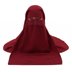 Hijab personnalisé populaire de haute qualité voile de niqab musulman une couche couverture de visage en tissu Meryl écharpe islamique Turban Hijab avec bande de cravate - Product Image 1