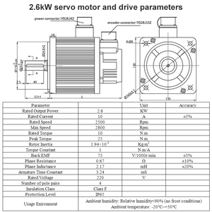 Conjunto de Motor Servo AC de 2500PPR, 2.6KW, 220V, 2500rpm, 10Nm, Trifásico, Impermeable, con Kit de Accionamiento Servo T3L-L30F-RAB - Product Image 3