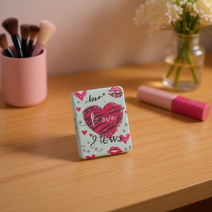 Specchietto tascabile quadrato con strass a forma di cuore 8,6x6,2 cm, specchietto compatto con design a cuore per donna, accessorio per il trucco - Product Image 3