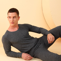 2022 Hochwertige Unterwäsche aus Merinowolle Herren-Thermo kleidung Long Johns Rib Doppelseitiges Thermo-Anzug-Set mit Fleece futter
