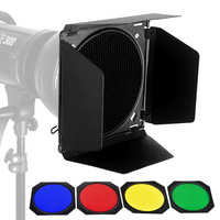 Reflector de Cuatro Hojas con Montura Bowens, Rejilla de Nido de Abeja y 4 Filtros de Gel de Colores para Reflector Estándar de 7 Pulgadas