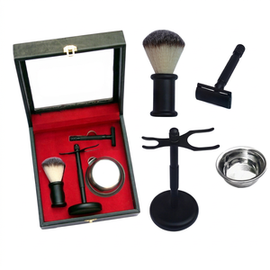 4 Pcs Men's Shaving Set <b>Single</b> <b>Blade</b> Safety <b>Razor</b> with Satinless Steel and Shaving Brush Stand for Face and Hair Care Gift Set - Product Image 1