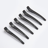 Lot de 6 pinces à cheveux noires professionnelles pour coiffure, pinces plates en caoutchouc à bec de canard, accessoires de coupe pour salon de coiffure