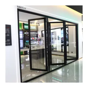 Horizontal Swing Grille Design Anti-theft Double Toughened Glass Door Accordion Folding Door