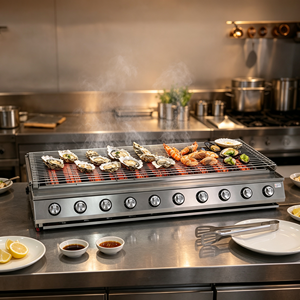 Parrilla de Gas para Asar de 10 Quemadores, Ampliada, de Acero Inoxidable, 2800Pa, Comercial, para Asar Mariscos, para Restaurante, en Oferta - Product Image 4