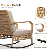 Ensemble de chaises à bascule en rotin de qualité supérieure pour patio, 3 pièces, chaise à bascule en rotin d'extérieur avec table basse