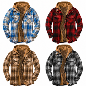 Veste de travail XINHUI pour homme, en flanelle matelassée à carreaux, avec capuche et fermeture éclair, deux-en-un, OEM ODM, vente en gros, sur mesure - Product Image 5