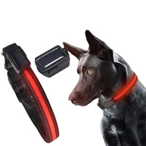 宠物项圈USB充电尼龙织带灯微反射安全夜间行走发光二极管太阳能充电狗项圈