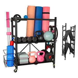 JH-Mech Grand support de sol pour tapis de yoga pour rouleaux en mousse Support de rangement pour équipement de gymnastique avec roues mobiles