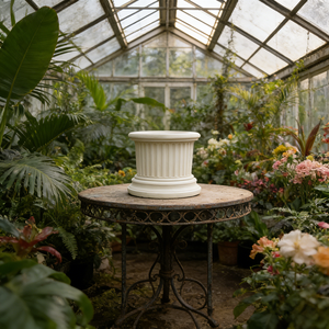 Pot de fleurs en résine blanc pur à rayures horizontales, style colonne romaine, pour arrangement floral de jardin de roses de château français - Product Image 5